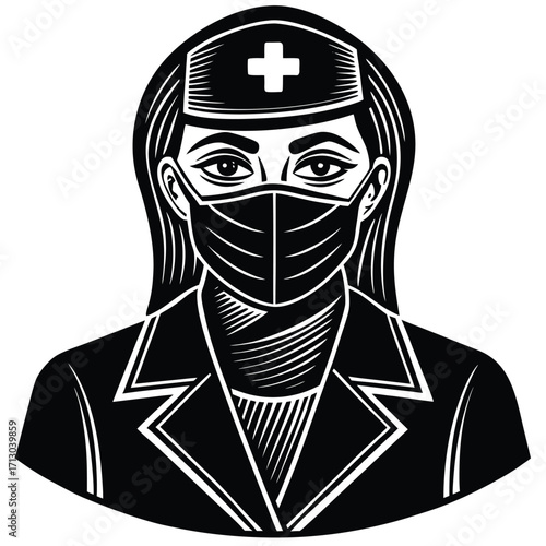 healthcare worker with mask vector on white backgr