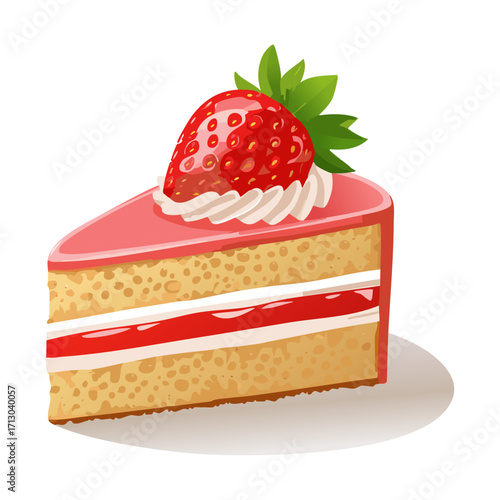 A delicious vector image of a strawberry and cream cake, featuring a moist sponge and bright jelly filling, ideal for food and sweet-themed designs.