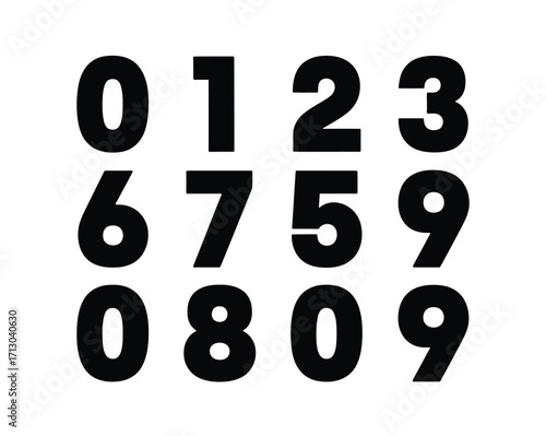 Bold Black Number Set A Monochromatic Illustration of Digits 0-9