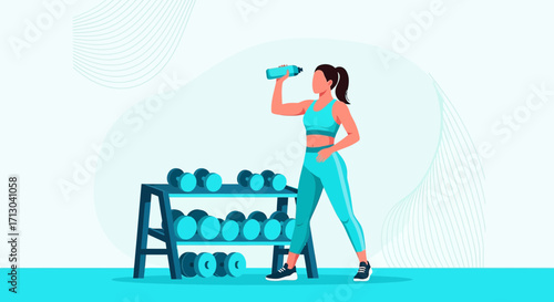 Athletic woman taking a break to hydrate during her fitness routine in the gym