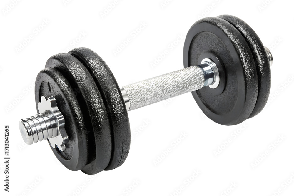 Naklejka premium Adjustable dumbbell with weight plates isolated on transparent background
