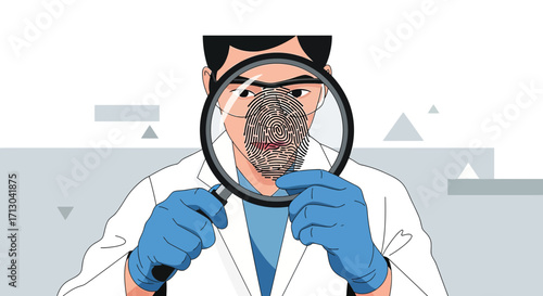Detailed fingerprint analysis by scientist in laboratory for criminal investigation