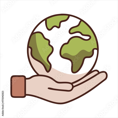Hand holding earth, showing care for environment
