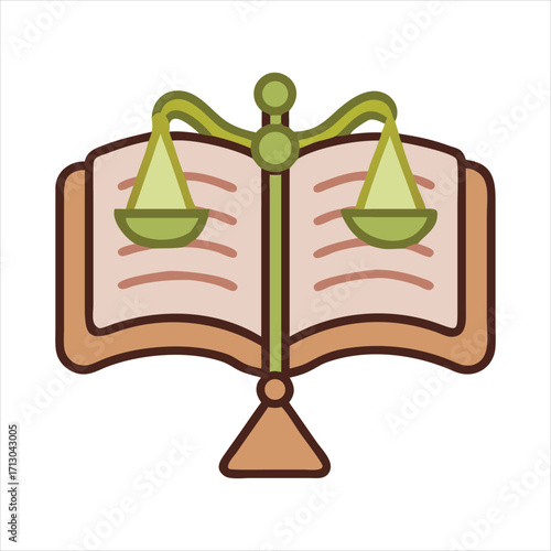 Open book with scales of justice, vector icon