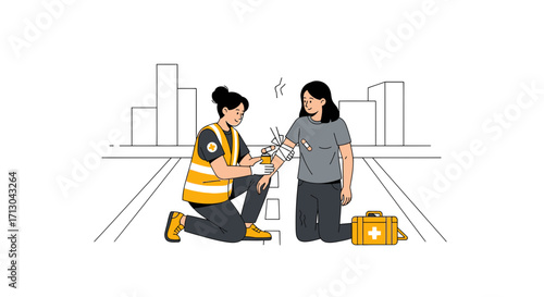 Emergency medical care on city street vector illustration design graphic scene