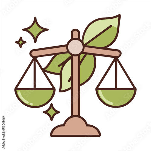 Scales with leaves represent balance and harmony
