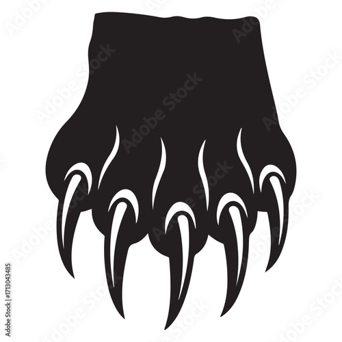 Stylized Black Animal Paw with Sharp White Claws Silhouette