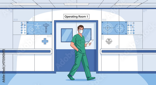 Healthcare professional in operating room setting showcasing medical environment and safety measures