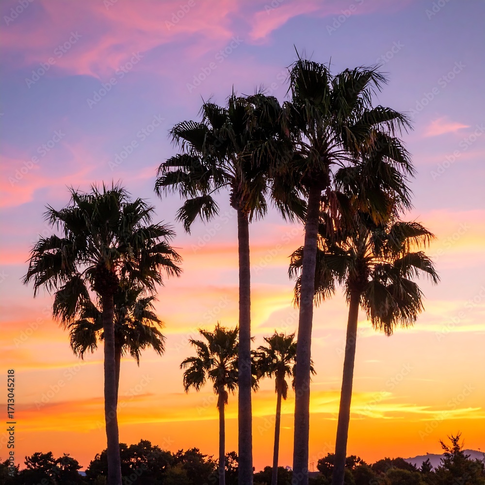 Obraz premium Silhouetted palm trees at sunset (2)
