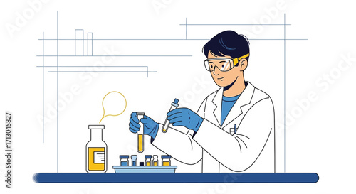 Illustration of a Scientist Conducting Experiments in a Laboratory Setting with Equipment