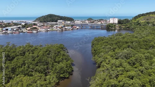Wallpaper Mural Itanhaem River In Itanhaem Sao Paulo Brazil. Tropical River With A Scenic Forest Trees Viewed From Above. Travel Vegetation Wilderness Jungle. Travel Panning Wide. Itanhaem Sao Paulo. Torontodigital.ca