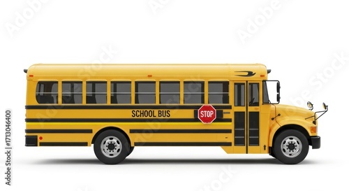 Iconic Yellow American School Bus in a Clean Side Profile View, Isolated on a White Background.