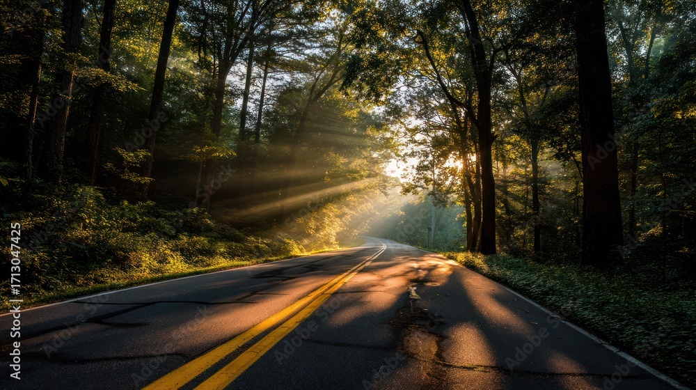 Fototapeta premium Sunlight path forest road