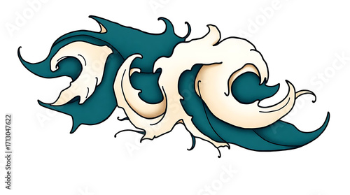 Illustration of stylized ocean waves with a vintage tattoo aesthetic isolated on white background