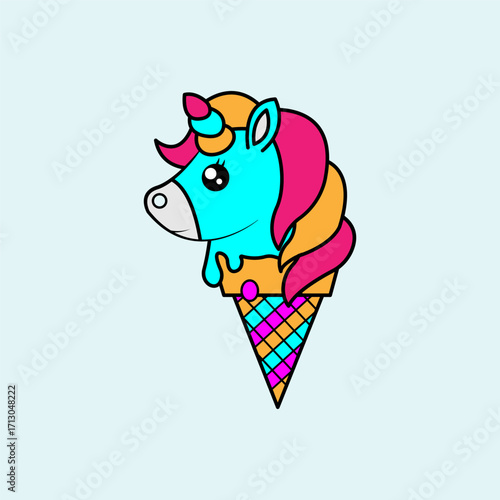 Cute Unicorn Ice Cream Cartoon. vector illustration