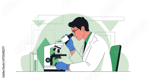 Scientist working with microscope performing research in a laboratory setting for medical purposes