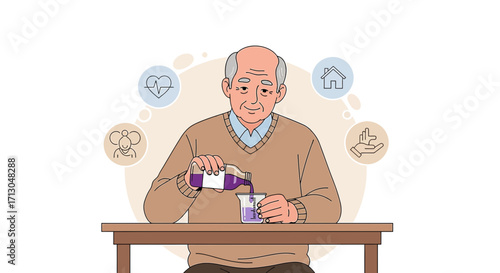 Senior man taking medication illustrating elderly care and healthcare support
