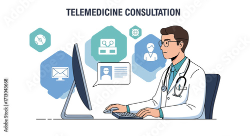 Telemedicine doctor consulting patient online innovative healthcare solutions present