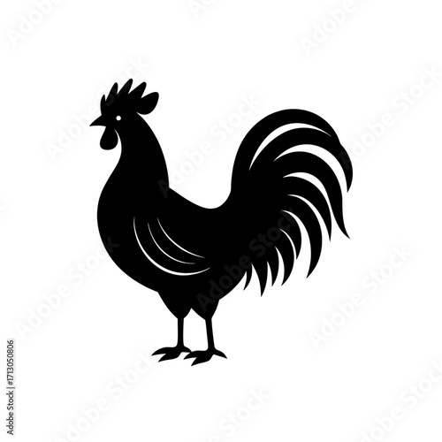 Silhouette of a black rooster on transparent background
