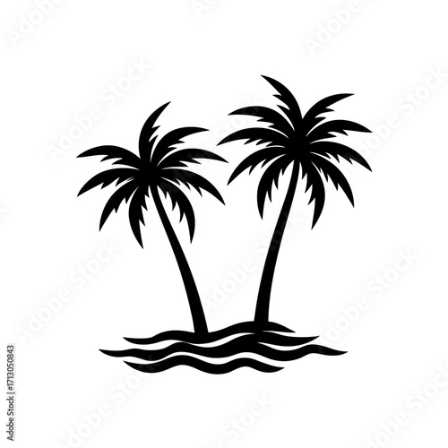 Two palm trees on small island on transparent background
