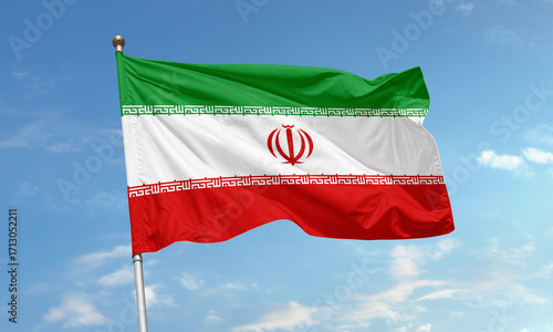 Billede på lærred Iranian national flag waving with sky background