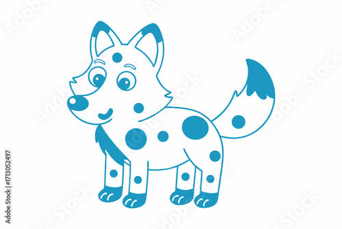 Line art shows spotted cartoon wolf standing still against a plain white backdrop