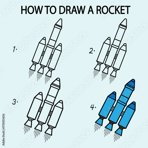 How to draw a Rocket. Good for drawing child kid illustration. Vector illustration	
