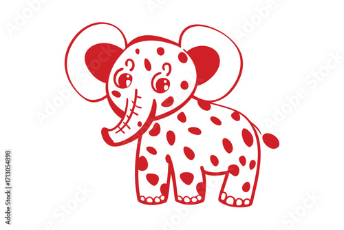 Playful cartoon elephant stands adorned with cheerful red spots, perfect for whimsical design