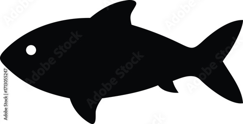 Simple Silhouette of a Fish with Prominent Fins and Distinct Features