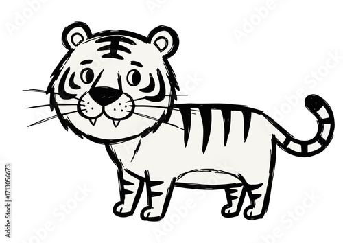 Tiger illustration, cute, playful, wildlife concept