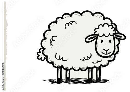 Sheep illustration, cute, fluffy, farm animal concept