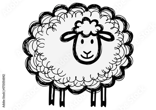 Sheep illustration, cute, fluffy, farm animal concept