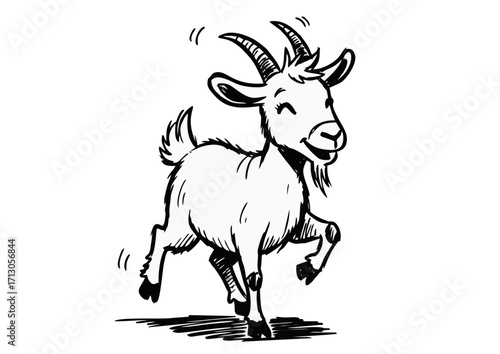 Goat illustration, playful, jumping, farm animal concept