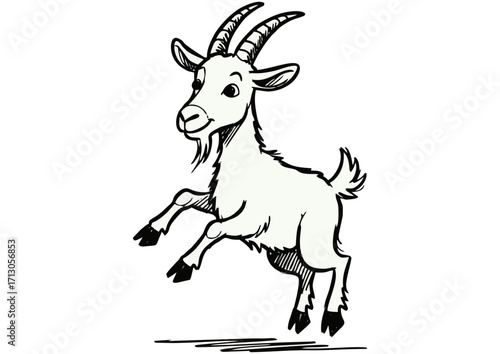 Goat illustration, playful, jumping, farm animal concept