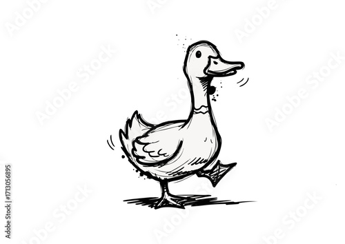 Duck illustration, cheerful, walking, wildlife concept