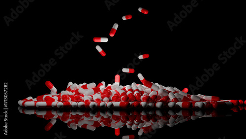 Pills falling down, drugs for health issues, painkillers, overdose problem