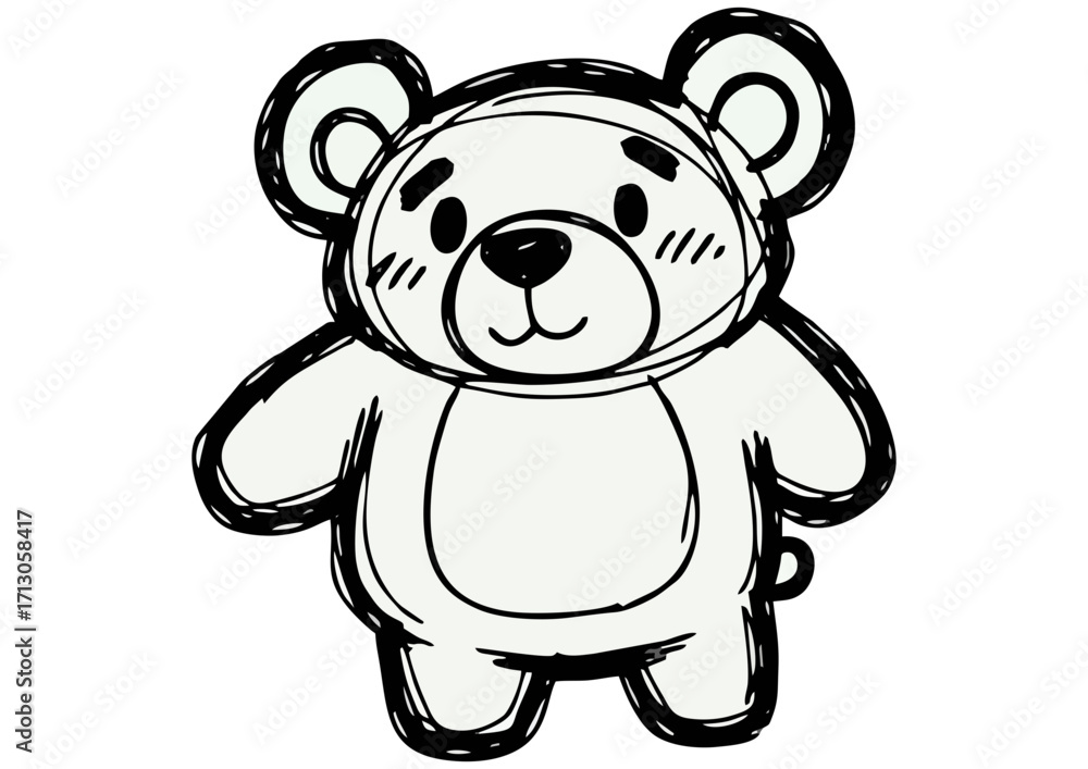 Fototapeta premium Cartoon bear cub character with a cute expression on a white background with copy space