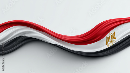 Waving 3D illustration of Egypt national flag with emblem on white background

