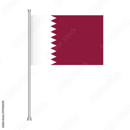 Qatar national flag waving on pole, country symbol of qatar, maroon and white colors, state emblem image