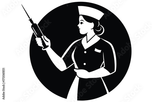 nurse injecting vaccine silhouette vector icon