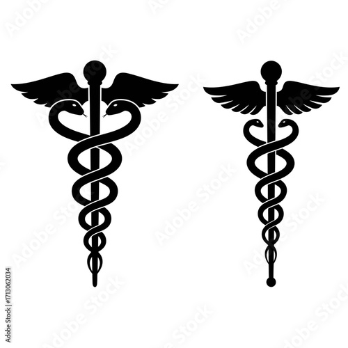 Two caduceus symbols medical health care icon graphic design representation healthcare symbolism medical staff medicine symbol isolated on white background Vector Illustration