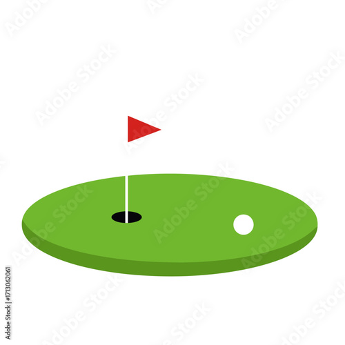 Golf putting green with flag hole and golf ball simple clean sports graphic isolated on white background Vector Illustration