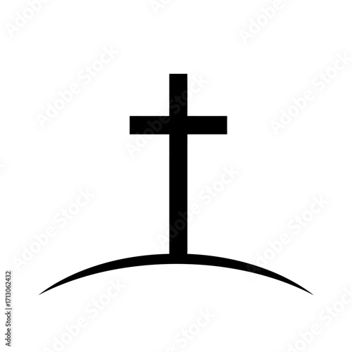 Christian cross silhouette on curved ground symbol for faith hope and sacrifice religious icon isolated on white background Vector Illustration