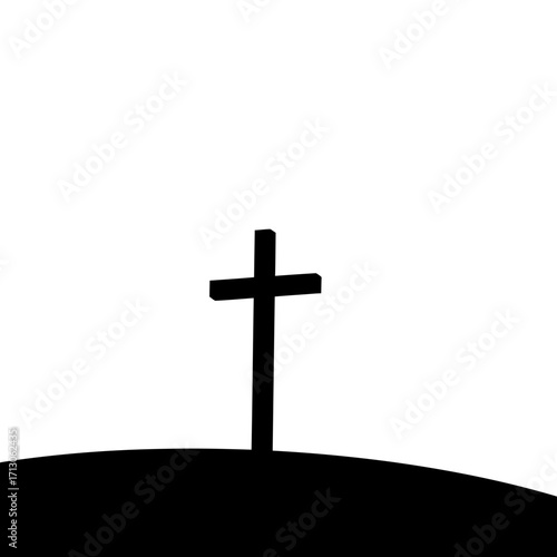 Simple christian cross silhouette on hilltop for religious and spiritual themes isolated on white background Vector Illustration