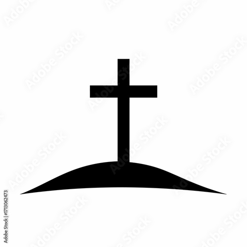 Solemn cross silhouette standing tall on a grassy knoll symbolic of faith and remembrance isolated on white background Vector Illustration