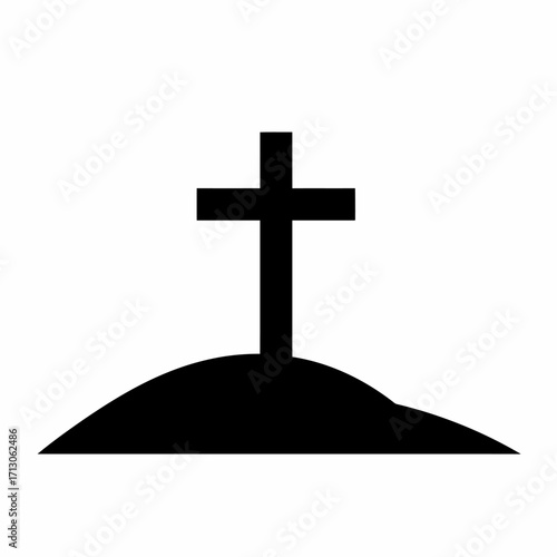 Christian cross symbol on hilltop silhouette represents faith and resurrection isolated on white background Vector Illustration