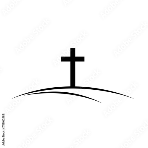 Religious christian cross symbol silhouette on abstract landscape design for faith and spirituality themes isolated on white background Vector Illustration