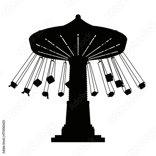Silhouette of a classic swing carousel ride at an amusement park on a clear day isolated on white background Vector Illustration