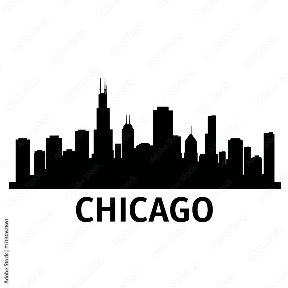 Naklejka premium Iconic chicago skyline silhouette cityscape urban landscape famous buildings famous landmark landmark isolated on white background Vector Illustration