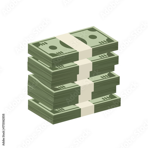 Stack of us dollar bills tied with white band money wealth finance concept isolated on white background Vector Illustration